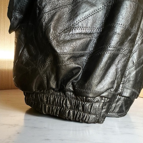 Leather Bomber Jacket Vintage Patchwork - Picture 4 of 13